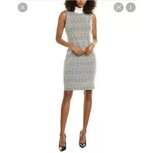 J McLaughlin Breda Black Ivory Jacquard Mock Neck Sleeveless Dress Womens Sz L